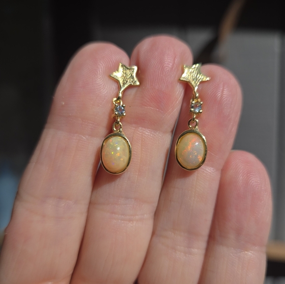 Opal & blue Topaz sterling & gold star earrings NEW - Picture 6 of 10